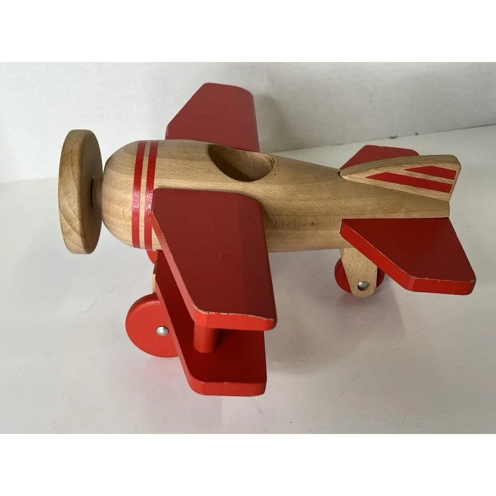 Hearth and Hand with Magnolia Wood Toy Propeller Airplane Red and Tan